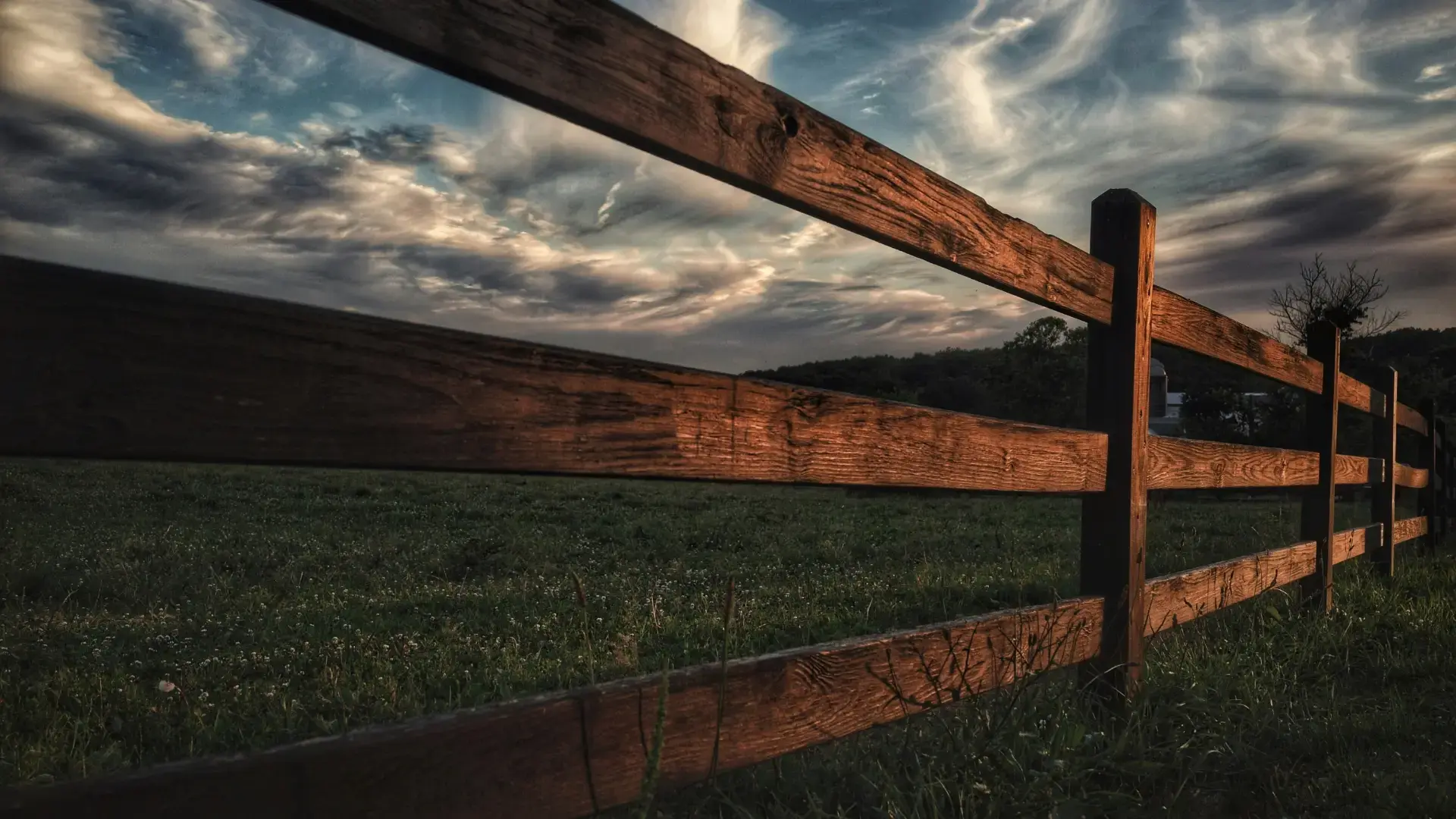 Close up view of the agricultural wooden fence featuring beautiful sky in charleston sc