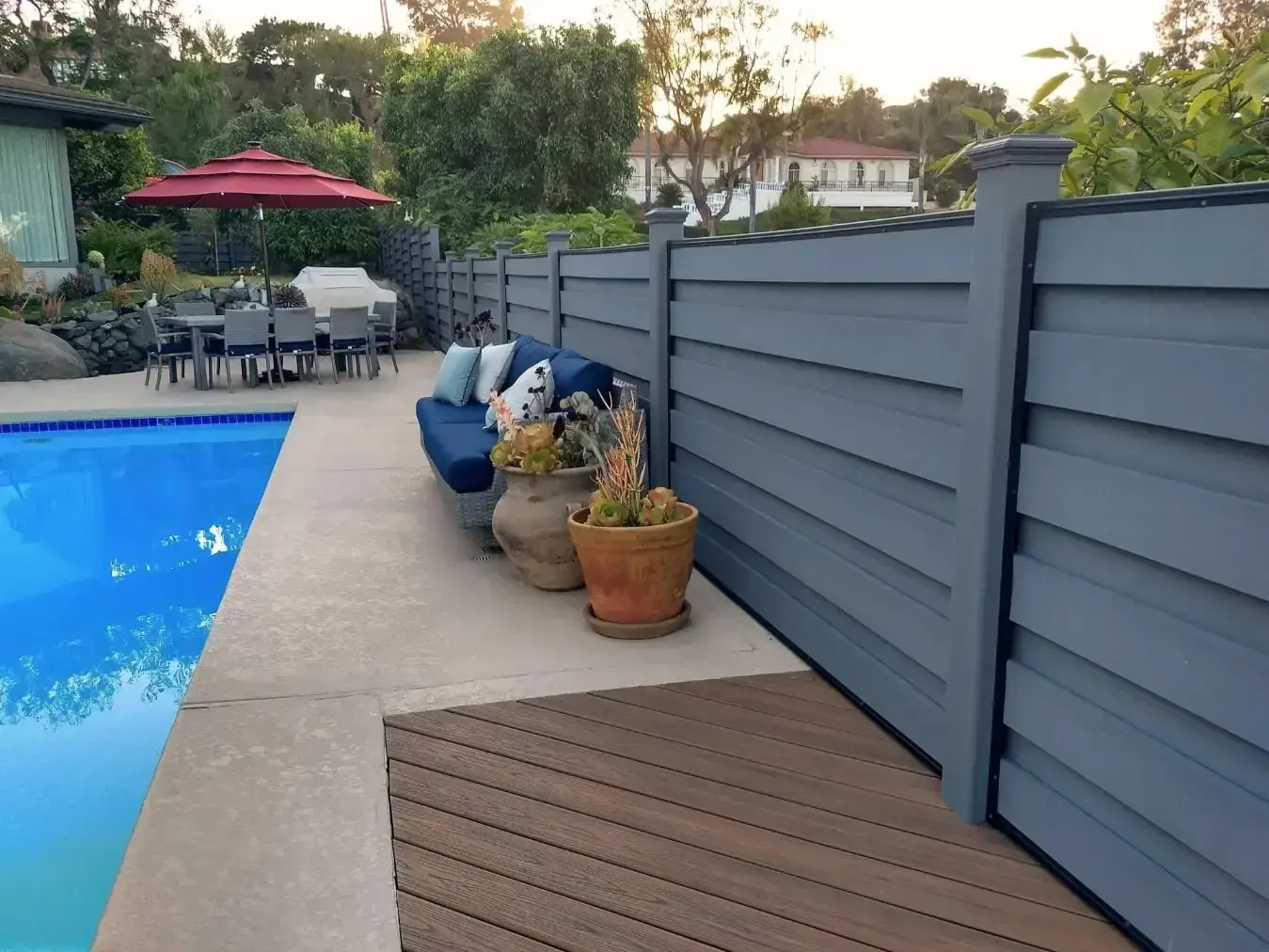 Commercial pool fence with outdoor living spaces in charleston sc